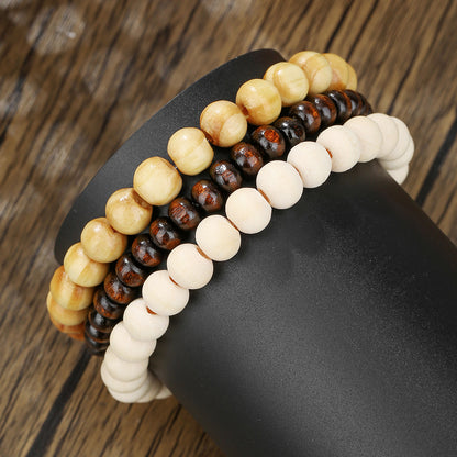 European, American Bohemian style literary and retro multi-piece wooden bead bracelet simple and versatile men's multi-layer wooden bead bracelet