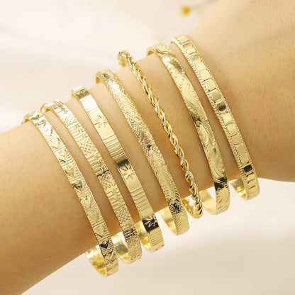 Bohemian knock pattern arrow rhombus pattern exaggerated personality hexagram twist opening bracelet 7-piece set