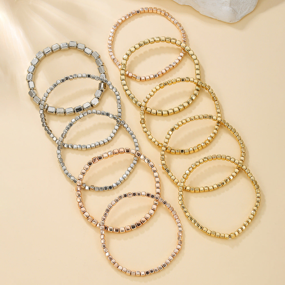 Cross-border hot-selling hand jewelry multi-layer stacked bracelet set Bohemian CCB beaded elastic square bead bracelet.
