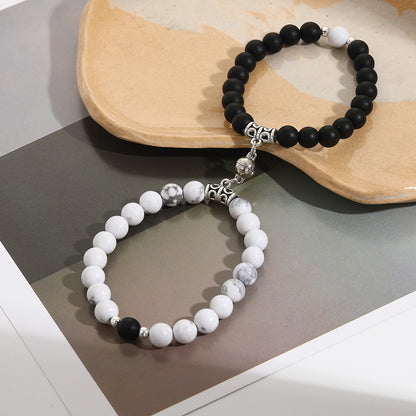 Heart-to-heart suction black turquoise couple bracelet women's niche design ins magnet elastic bracelet set