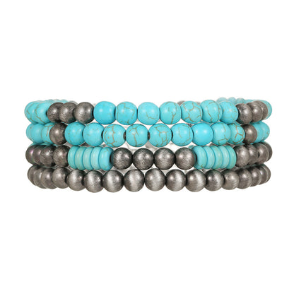 European and American retro brushed tin ccb round bead bracelet Amazon Navajo western handmade beaded turquoise bracelet women