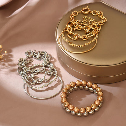 European and American cross-border bracelet retro chain bracelet simple geometric opening round bead gold glossy bracelet bracelet set