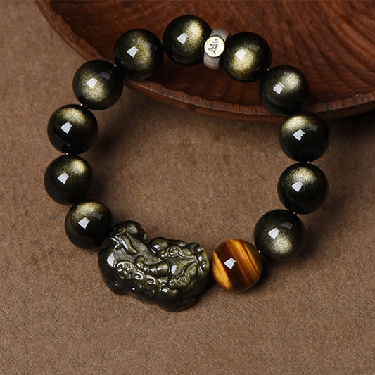 Black Obsidian Pixiu Wealth Bracelet | Chinese Zodiac Guardian