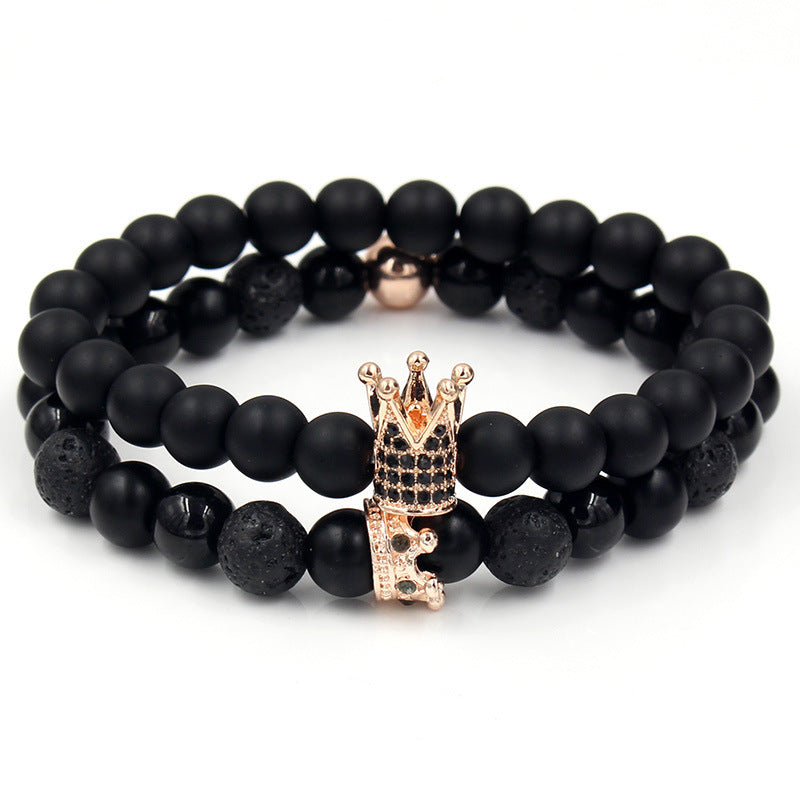 Amazon Punk Bracelet, Microencrusted Zircon Diamond Ball Skull Set Bracelet Men's Volcanic Stone Bead Bracelet