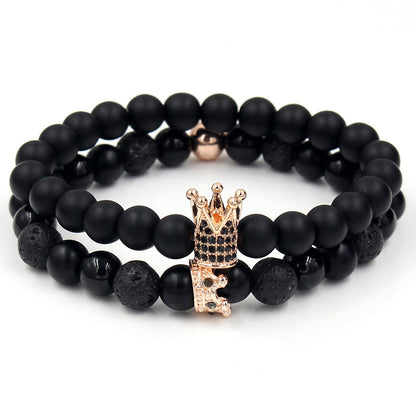Amazon Punk Bracelet, Microencrusted Zircon Diamond Ball Skull Set Bracelet Men's Volcanic Stone Bead Bracelet