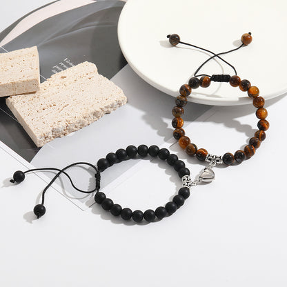 Heart-to-heart suction black turquoise couple bracelet women's niche design ins magnet elastic bracelet set