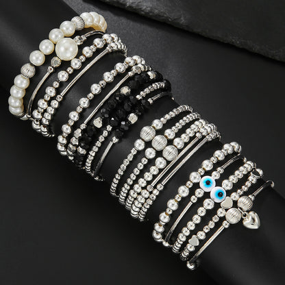 Silver Beaded Eyes CCB Pearl Crystal Bracelet Female Bohemian Stacked Elastic Bracelet Bracelet Combination
