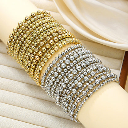 Simple and versatile handmade bead bracelet set, couples' beach style geometric CCB stretch stackable bracelet for women