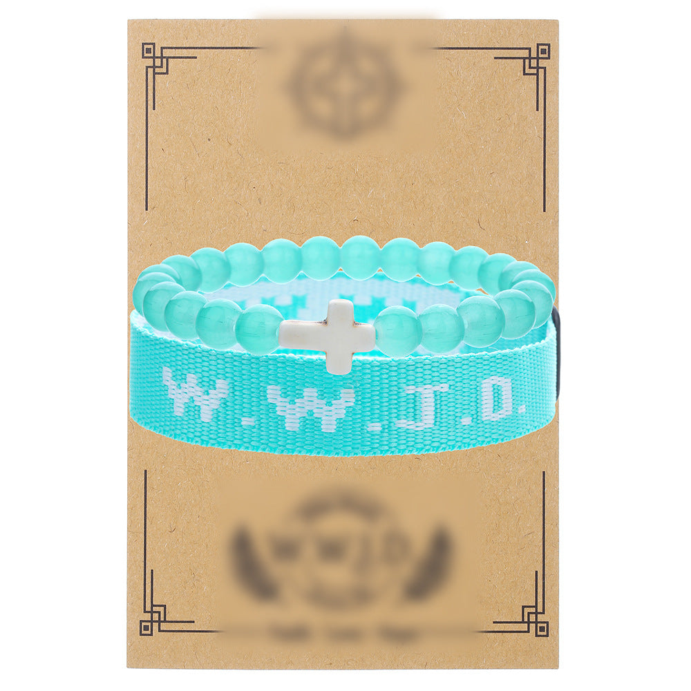 Cross-border hot-selling WWJD cross bracelet bracelet, natural stone unisex charm, faith, friendship, soft ceramic bracelet