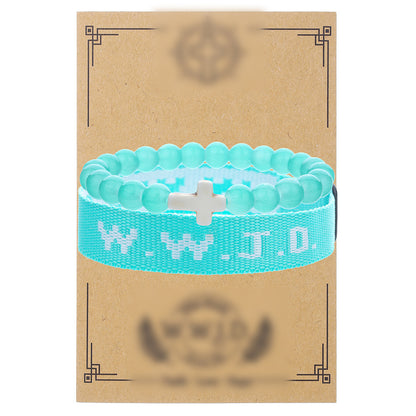 Cross-border hot-selling WWJD cross bracelet bracelet, natural stone unisex charm, faith, friendship, soft ceramic bracelet