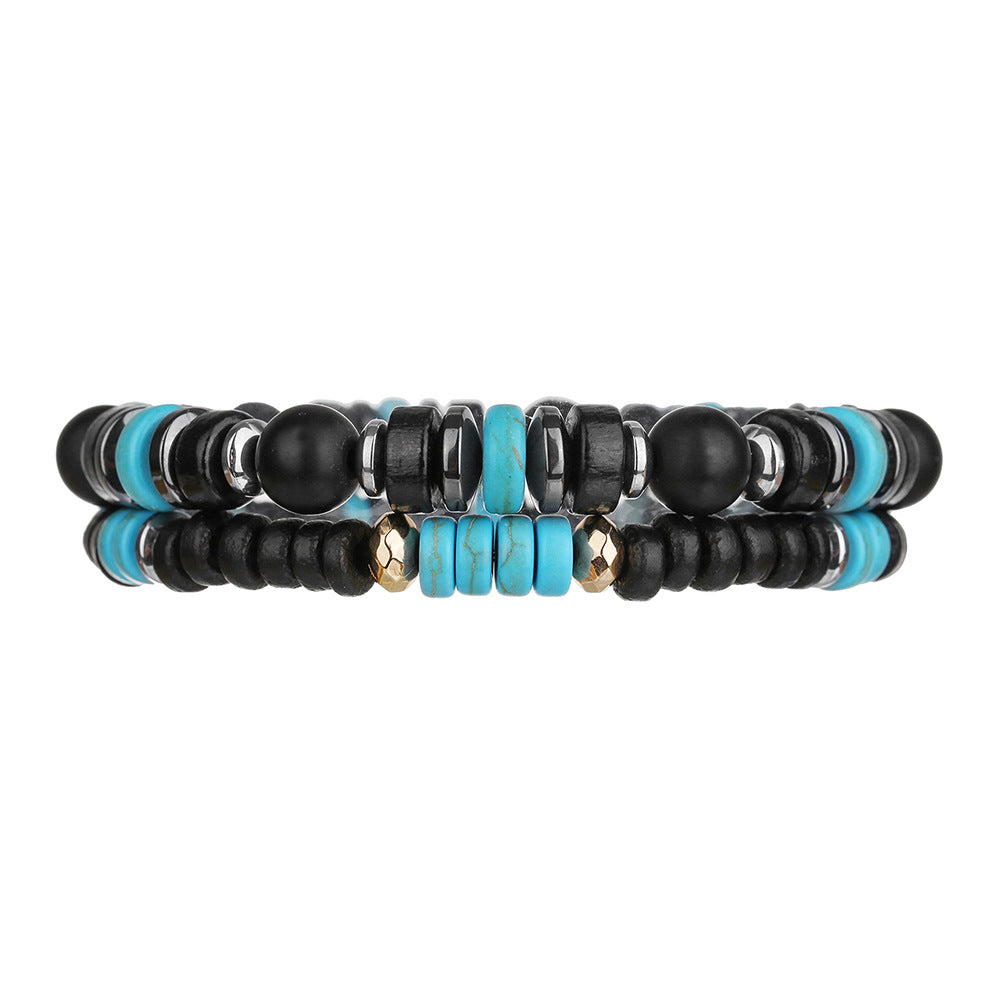 European and American cross-border men's black magic sand turquoise beaded bracelet trendy hip-hop niche high-end summer wooden bead bracelet