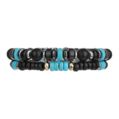 European and American cross-border men's black magic sand turquoise beaded bracelet trendy hip-hop niche high-end summer wooden bead bracelet