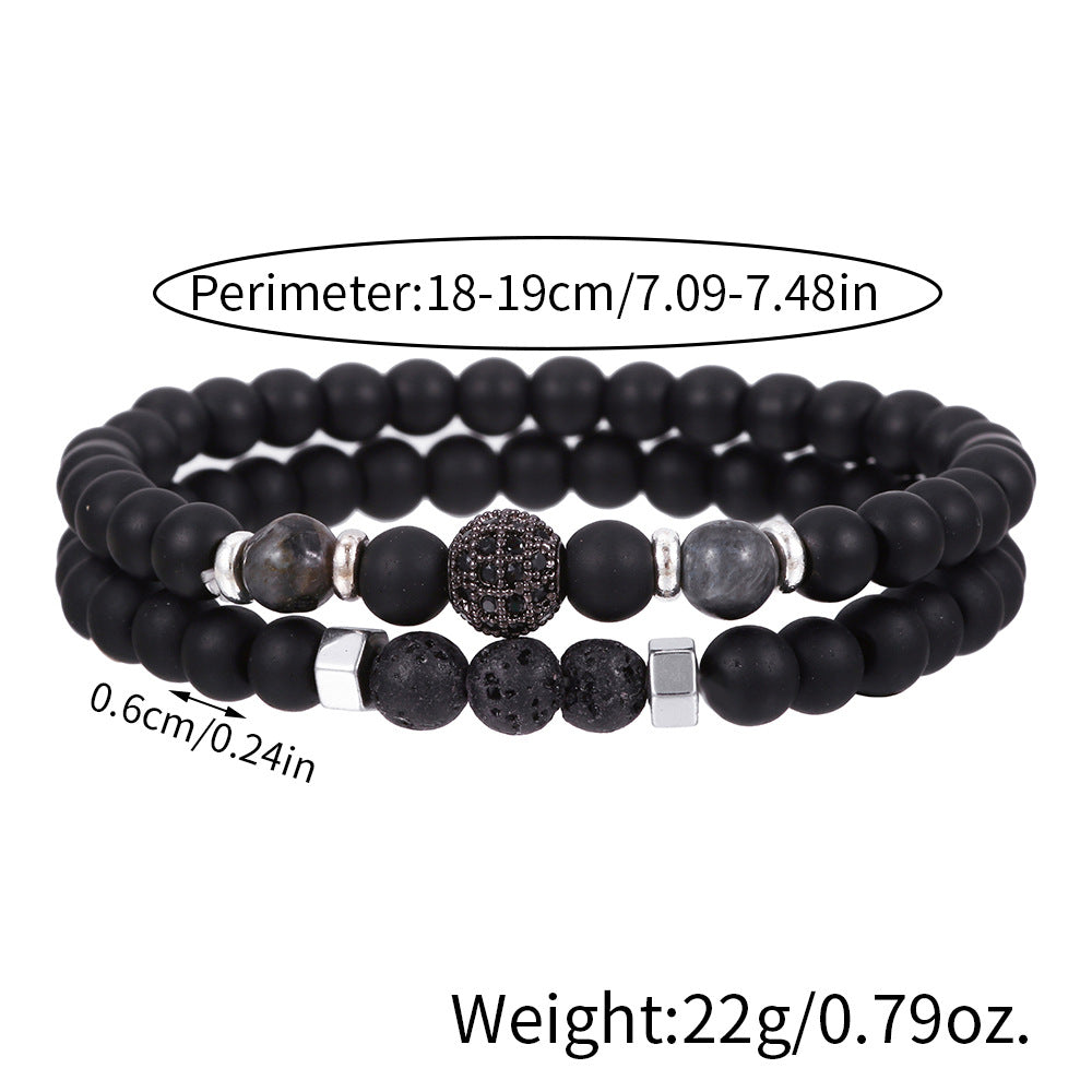 Copper micro-inlaid zircon diamond ball set bracelet men's 6mm black matte volcanic stone elastic men's bead bracelet combination
