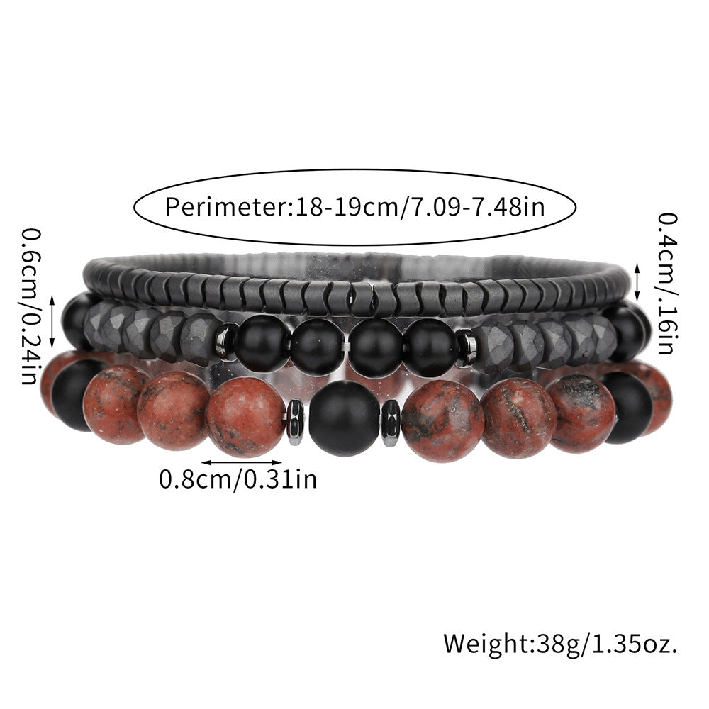 Cross-border foreign trade hot sale beaded black gallstone bracelet men's accessories creative fashion versatile stacked crystal bracelet set