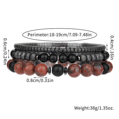 Cross-border foreign trade hot sale beaded black gallstone bracelet men's accessories creative fashion versatile stacked crystal bracelet set