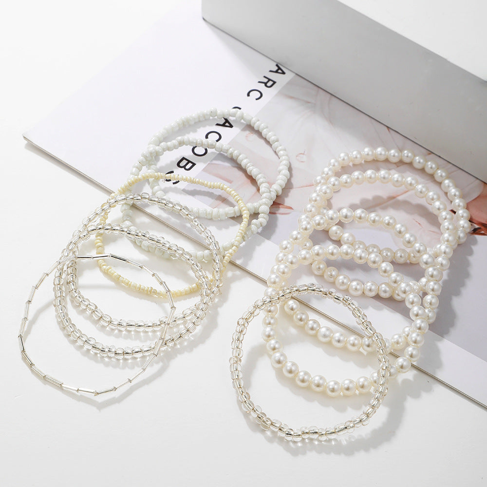 Cross-border European and American new jewelry combination set fashionable personalized texture multi-layer 11 pearl rice bead bracelet bracelet