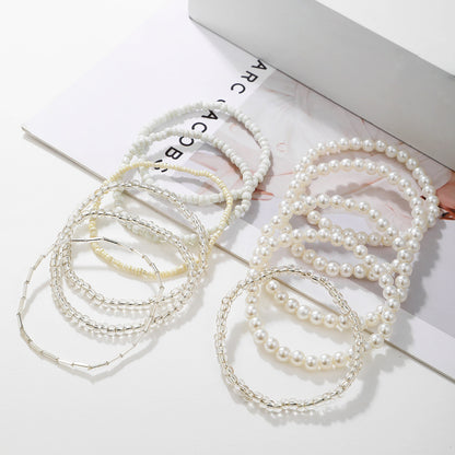Cross-border European and American new jewelry combination set fashionable personalized texture multi-layer 11 pearl rice bead bracelet bracelet
