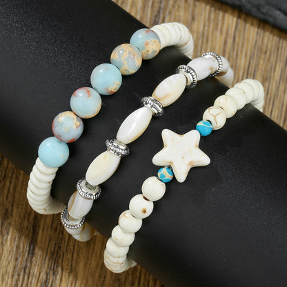 Vacation wind bohemian shell bracelet ins niche men stacked with regal stone turquoise pentagram bracelet