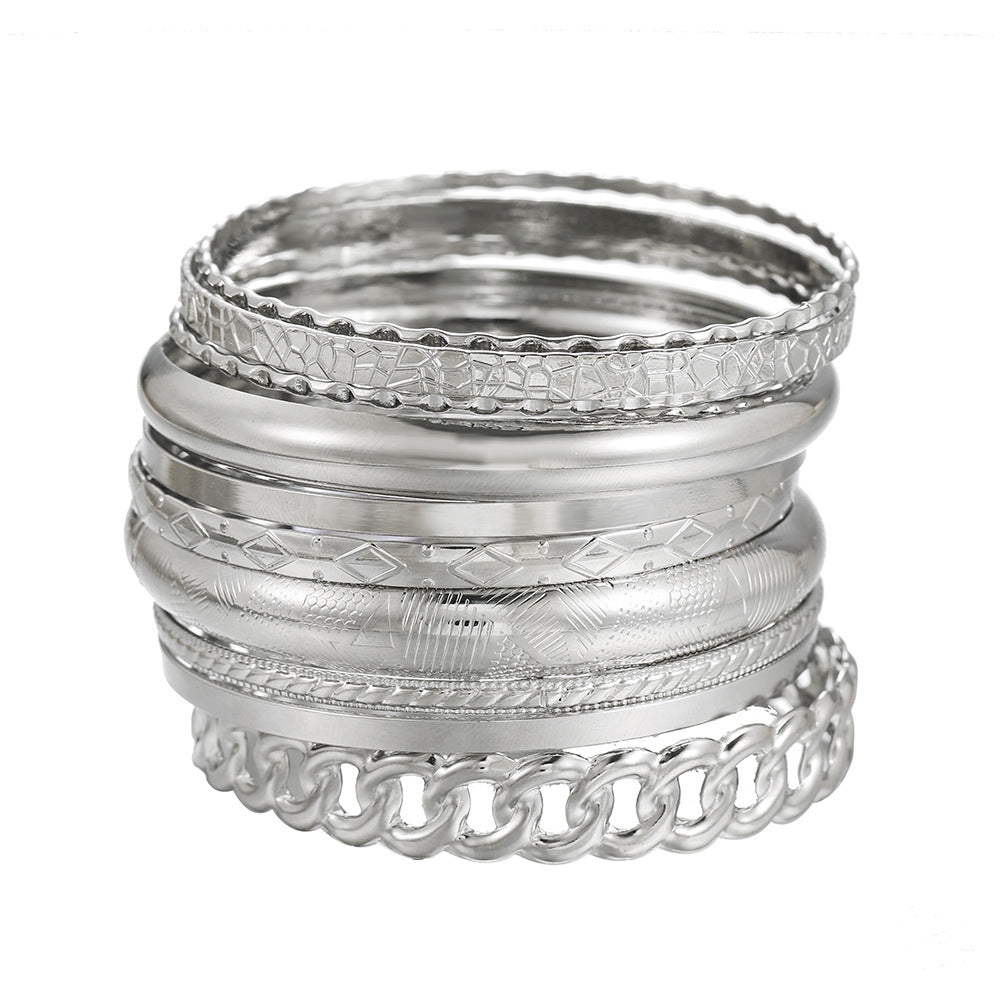 Cross-border women's jewelry fashion exaggerated metal arc plain ring bracelet bracelet wide face multi-layer simple bracelet