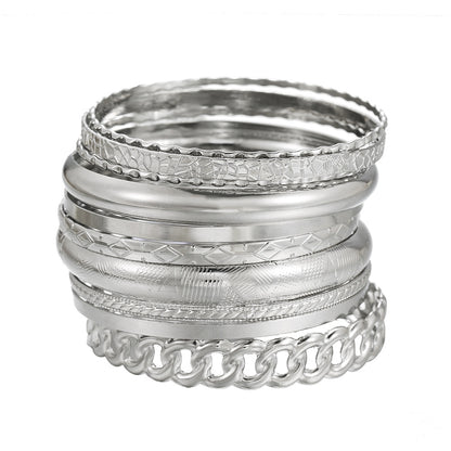 Cross-border women's jewelry fashion exaggerated metal arc plain ring bracelet bracelet wide face multi-layer simple bracelet
