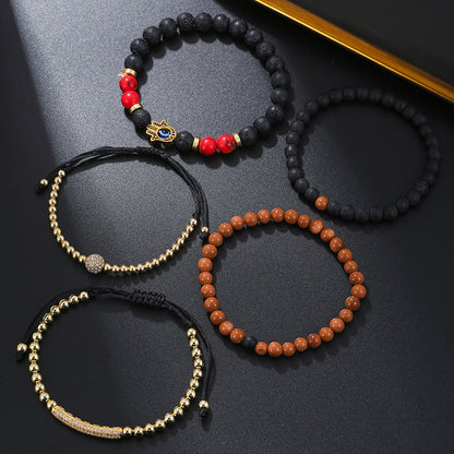 Amazon popular devil's eye palm bracelet, retro diamond-encrusted diamond ball fashion beaded stone bracelet 5-piece set