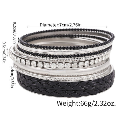 European and American Internet celebrity style retro bracelet set Bohemian style multi-layer simple diamond-encrusted leather bracelet combination set