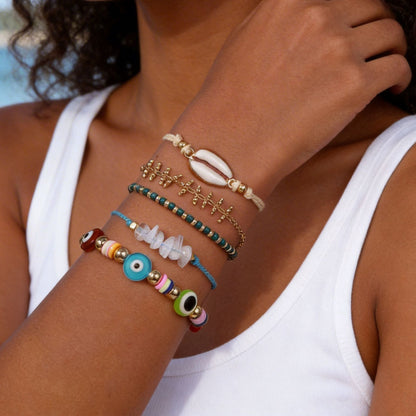 European and American Bohemian vacation bracelet set women's summer beach wind dopamine shell eyes rice bead bracelet women