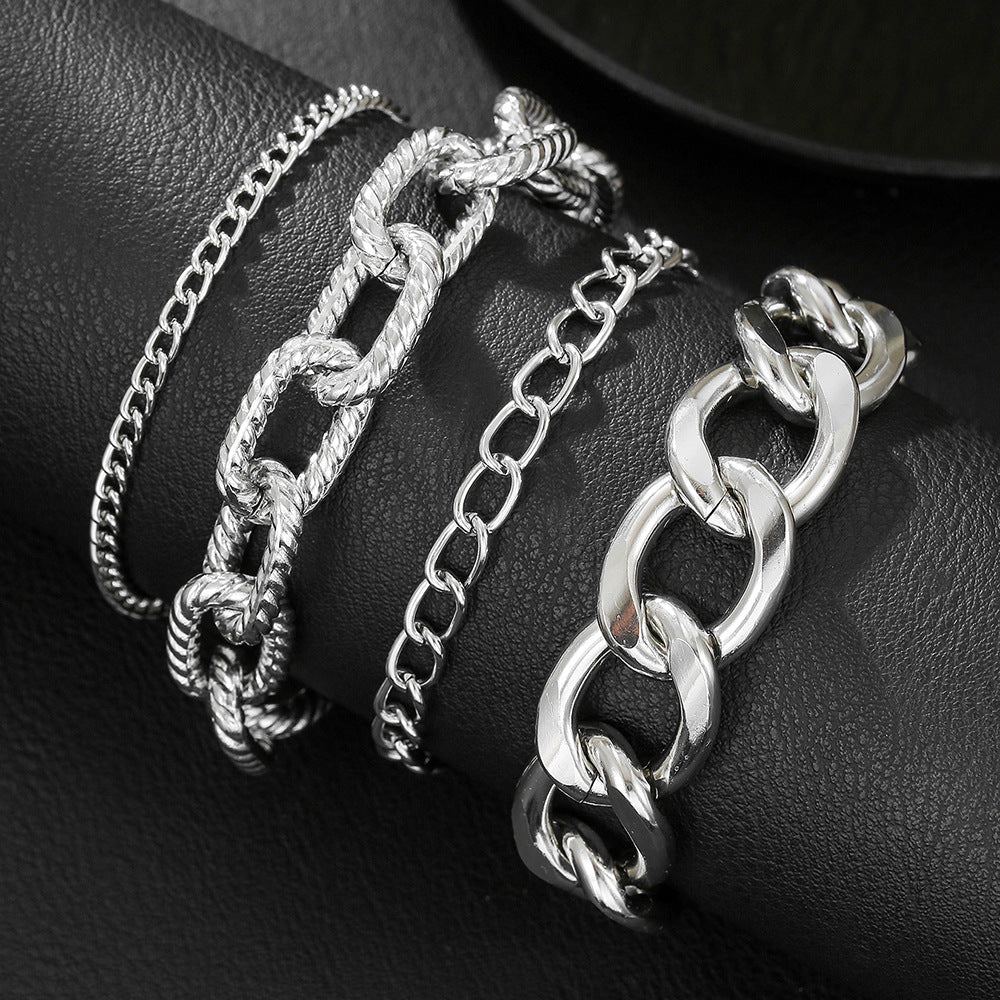 Cross-border European and American texture multi-layer Cuban NK chain bracelet female mix and match personality exaggerated thick chain simple bracelet set