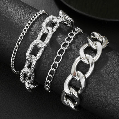 Cross-border European and American texture multi-layer Cuban NK chain bracelet female mix and match personality exaggerated thick chain simple bracelet set