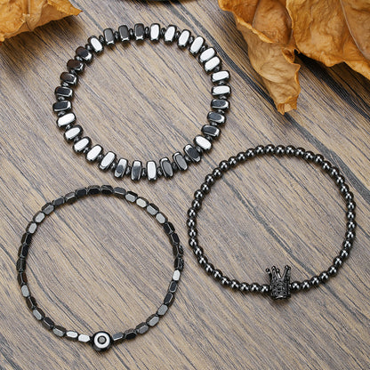 Punk Diablo Stacked Bracelet Combination Black Gallstone Evil Eye Bracelet Tide Retro Neutral Zircon Crown Bracelet