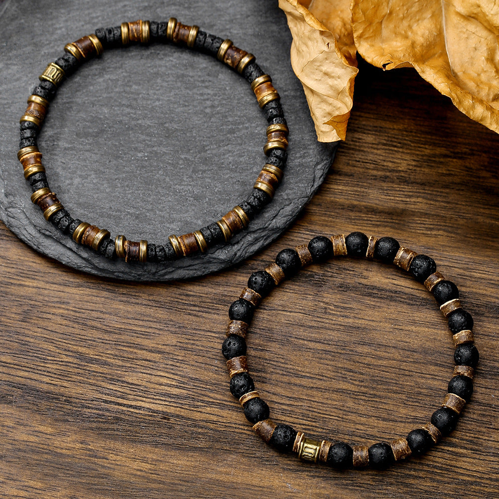Retro European and American Diamond Bodhi Bracelet Men's Festival Gaosheng Wood Bead Buddha Bead Bracelet Mori Ethnic Style Bracelet Set