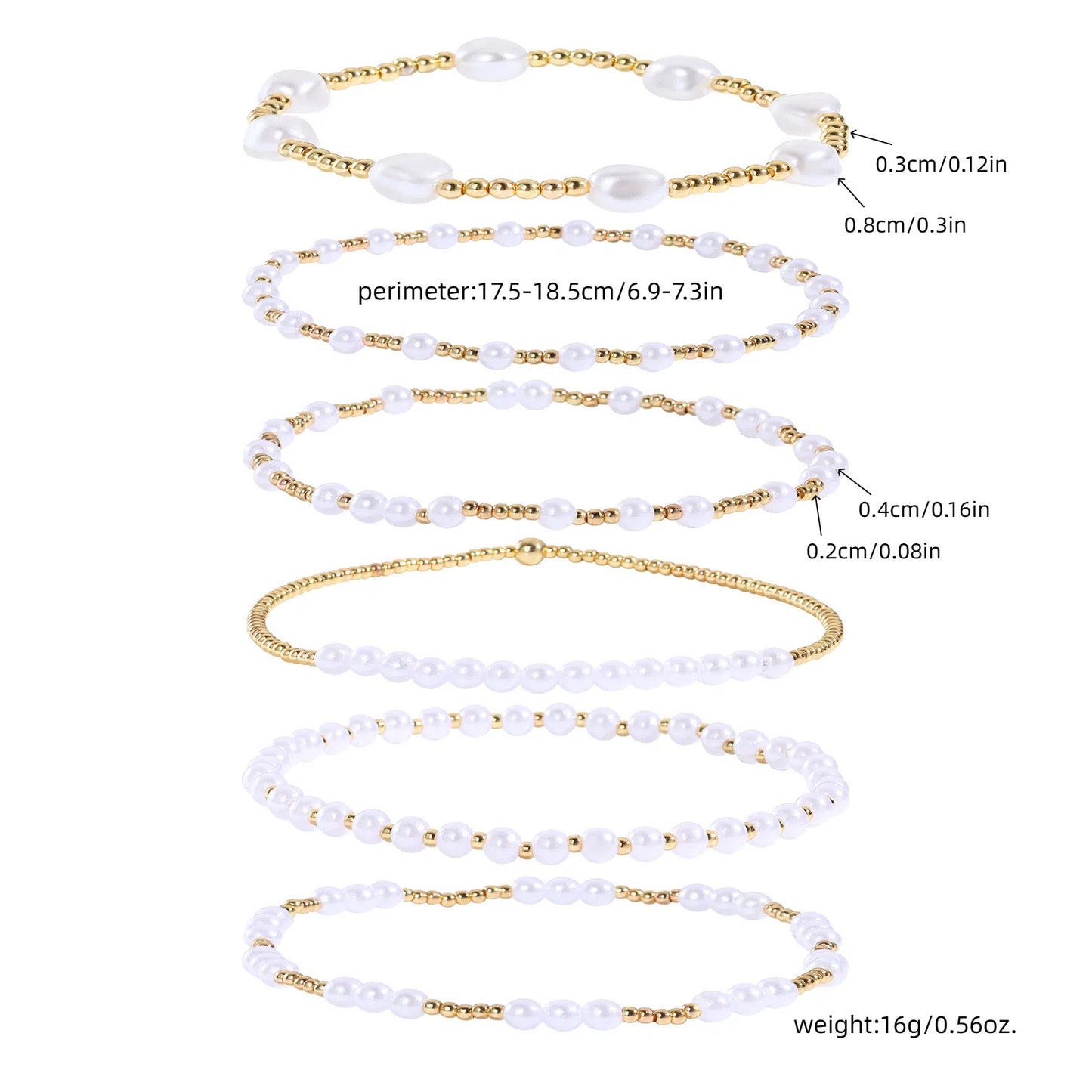 Amazon hot-selling simple copper bead imitation pearl bracelet set women's plated 18k beaded elastic bracelet bracelet wholesale