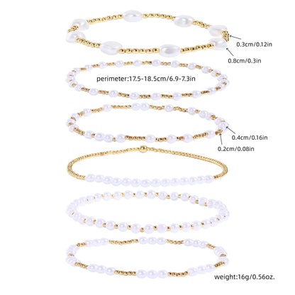 Amazon hot-selling simple copper bead imitation pearl bracelet set women's plated 18k beaded elastic bracelet bracelet wholesale