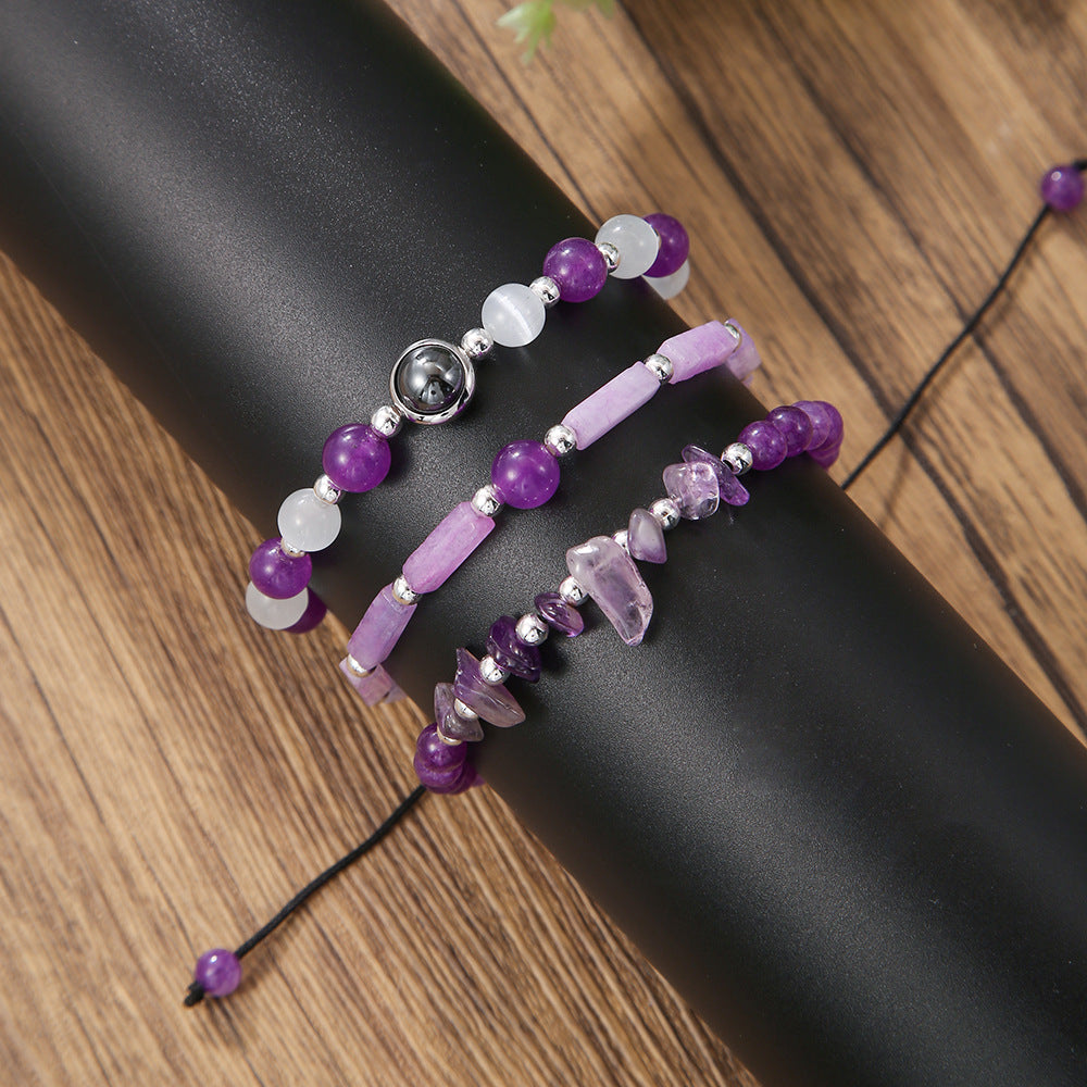 Cross-border hot sale natural amethyst opal bracelet set, wedding jewelry geometric gravel amethyst bracelet women