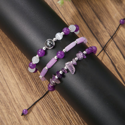 Cross-border hot sale natural amethyst opal bracelet set, wedding jewelry geometric gravel amethyst bracelet women