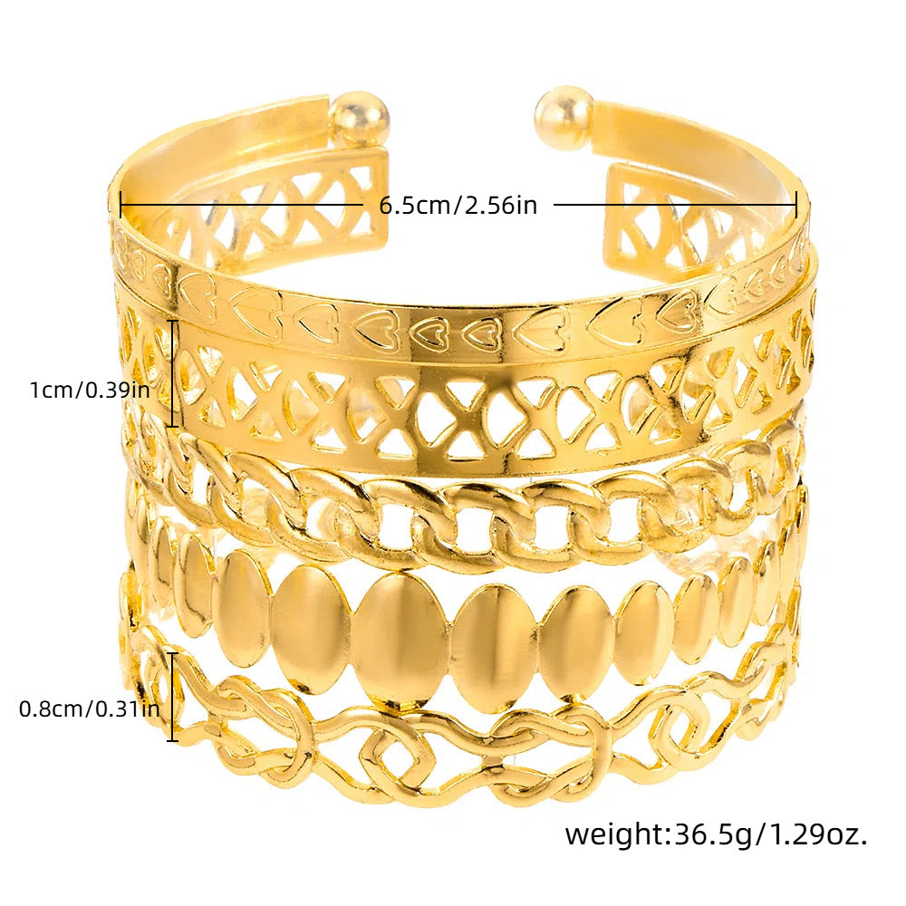 Cross-border hot-selling metal opening bracelet set fashionable mix and match hollow love wheat ear chain stacking bracelet bracelet bracelet