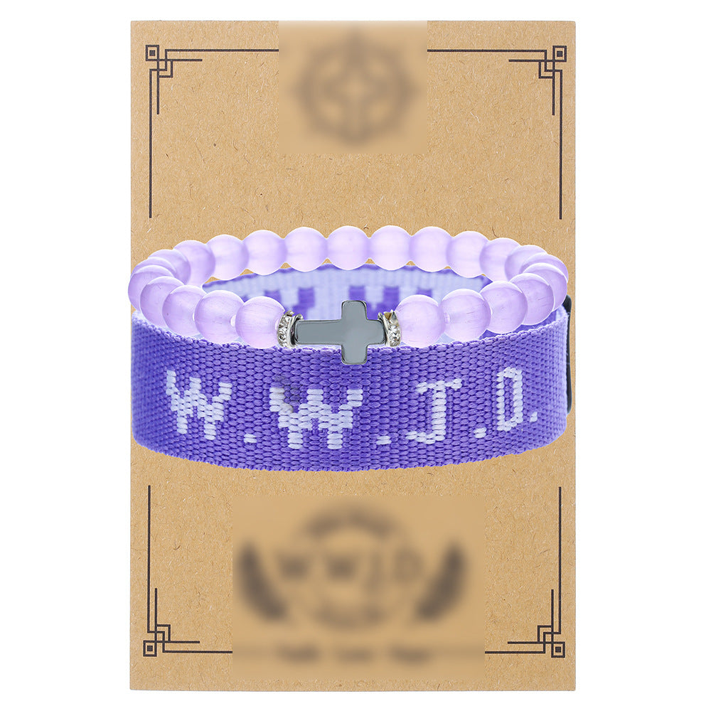 Cross-border hot-selling WWJD cross bracelet bracelet, natural stone unisex charm, faith, friendship, soft ceramic bracelet