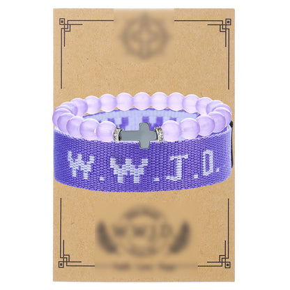 Cross-border hot-selling WWJD cross bracelet bracelet, natural stone unisex charm, faith, friendship, soft ceramic bracelet