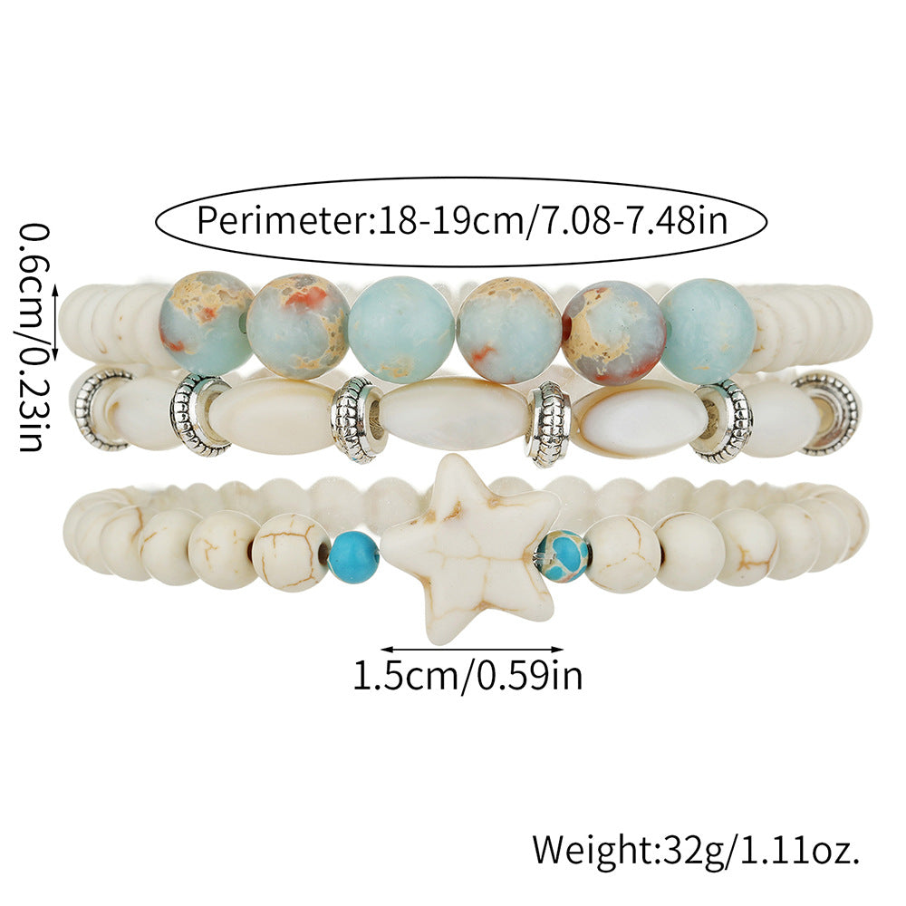 Vacation wind bohemian shell bracelet ins niche men stacked with regal stone turquoise pentagram bracelet