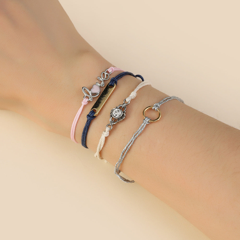 European and American cross-border bracelet jewelry LOVE bracelet set, a set of 4 women's personalized fashion diamond-encrusted bracelet set