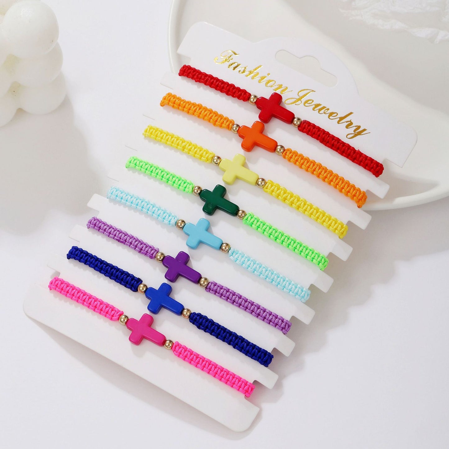 Cross-border fashion rope woven cross bracelet bohemian color hand rope adjustable stacked couple bracelet