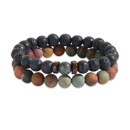 Fashion men's bracelet set, beaded bracelet, European and American retro volcanic stone yoga bracelet, cross-border delivery