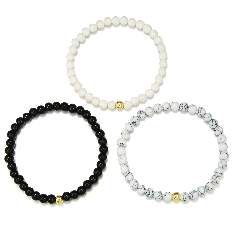 Retro 6mm beaded bracelet set ins style temperament simple 3 sets of elastic bracelets female factory direct sales