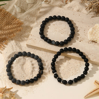 Cross-border hot-selling new men's volcanic stone bracelet, resin beaded elastic fashion personalized basalt bracelet set