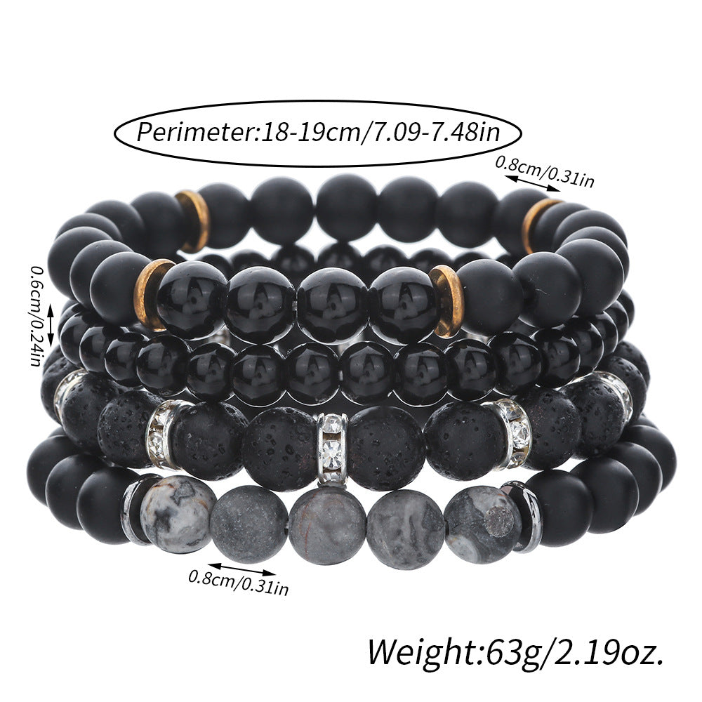 Cross-border hot-selling map stone volcanic stone men's bracelet combination imitation obsidian yoga energy bracelet manufacturer wholesale