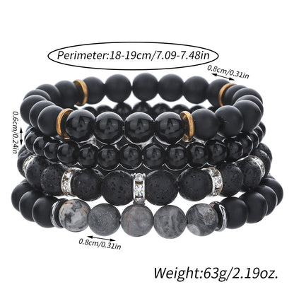 Cross-border hot-selling map stone volcanic stone men's bracelet combination imitation obsidian yoga energy bracelet manufacturer wholesale