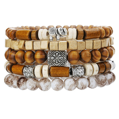 Cross-border hot-selling wood bead alloy multi-layer elastic bracelet bracelet combination European and American retro men's beaded hip-hop bracelet