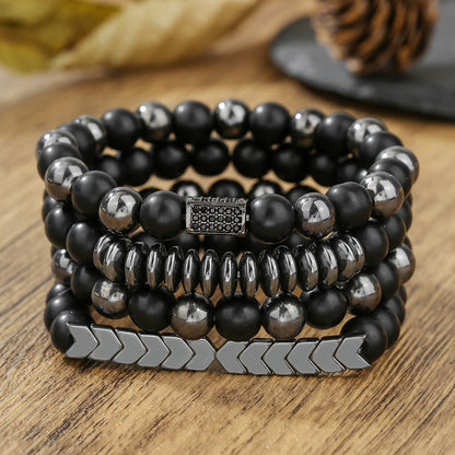 Cross-border new men's beaded bracelet set, black gallstone elastic bracelet, European and American style black combination bracelet wholesale.