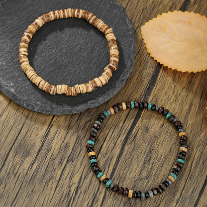 Cross-border supply, European and American fashion natural wooden bead elastic bracelet DIY handmade 2-piece set, beach vacation wooden bead bracelet