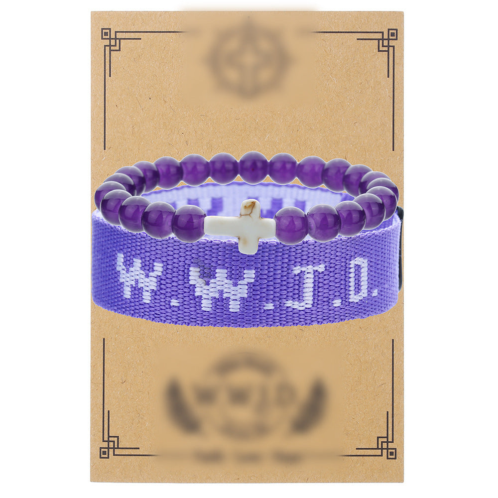 Cross-border hot-selling WWJD cross bracelet bracelet, natural stone unisex charm, faith, friendship, soft ceramic bracelet
